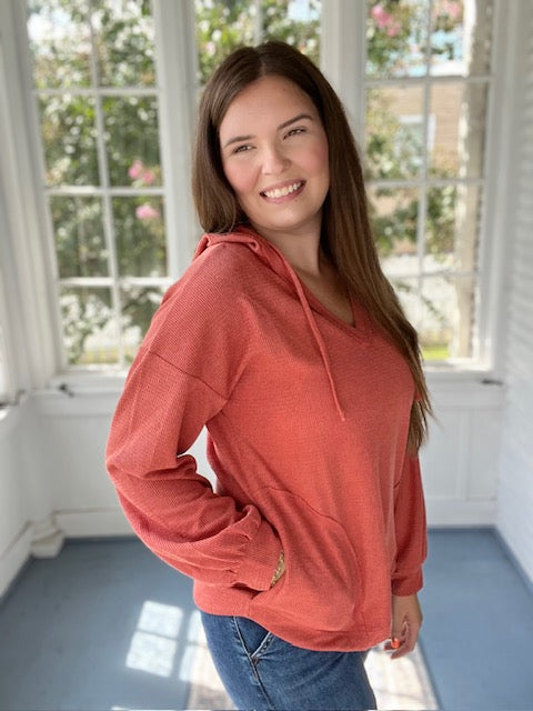 Rust Long Sleeved Hooded Top