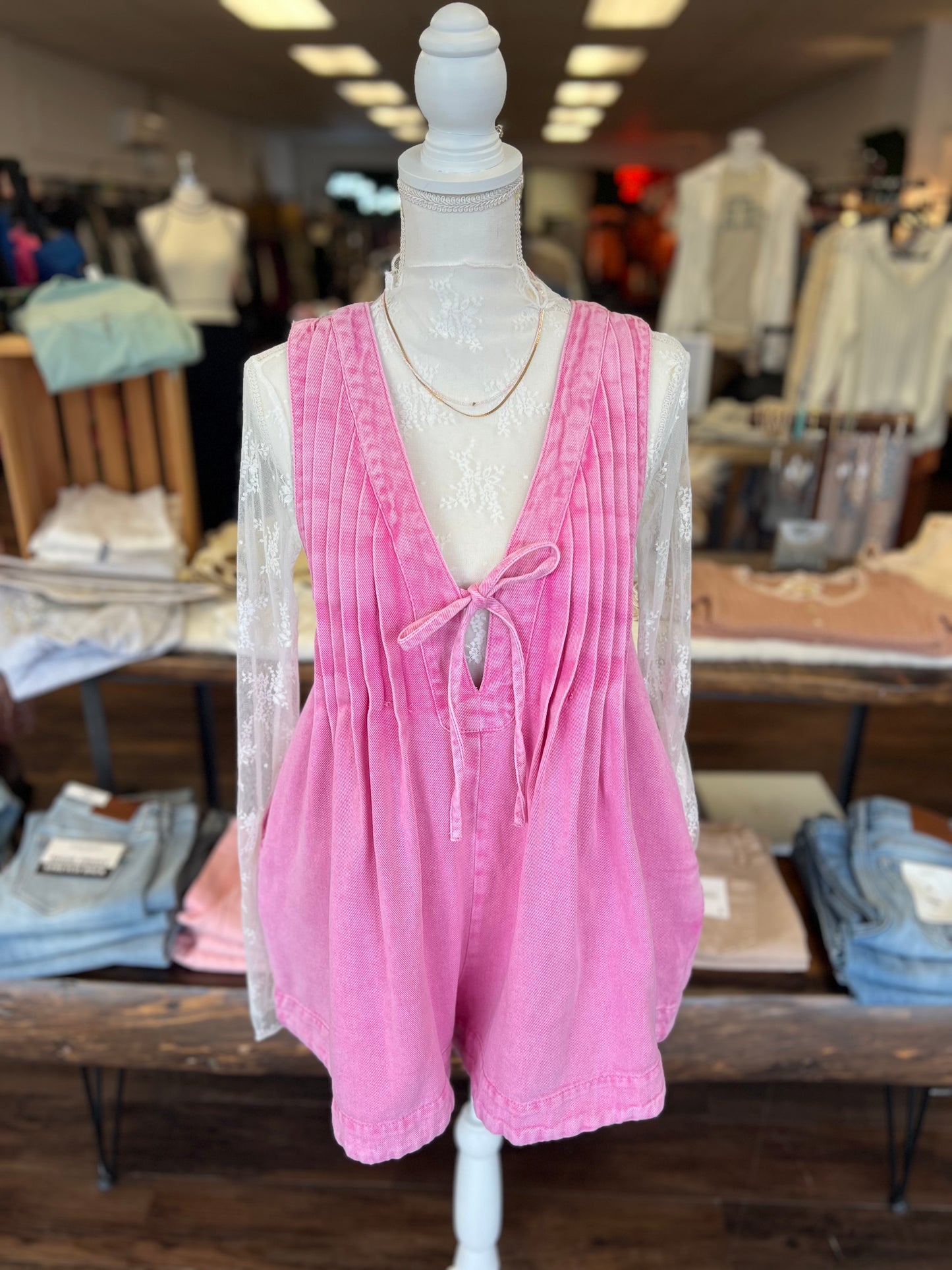 Pleated Denim Romper