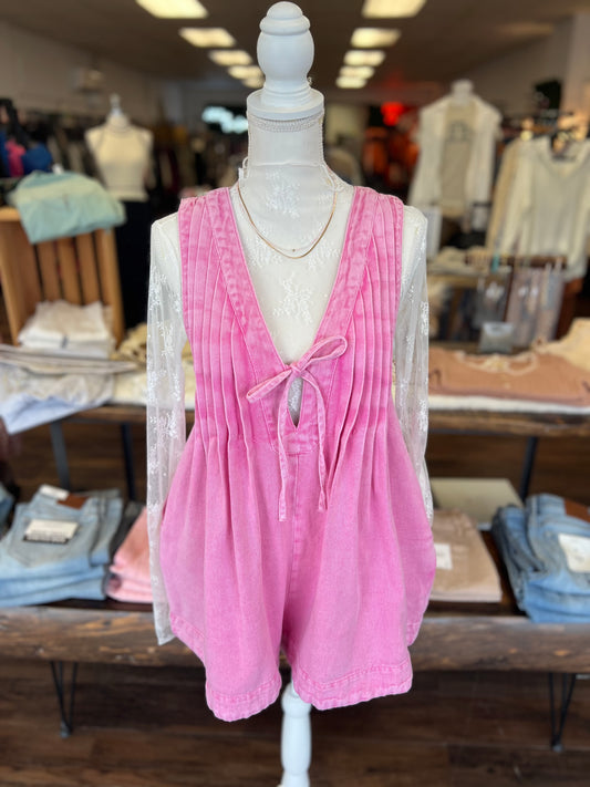 Pleated Denim Romper