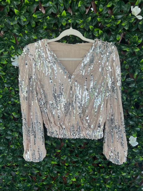 Faux Wrap Sequin Top