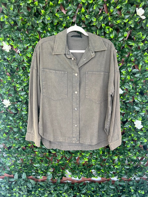 Long Sleeve Mineral Wash Denim Shirt