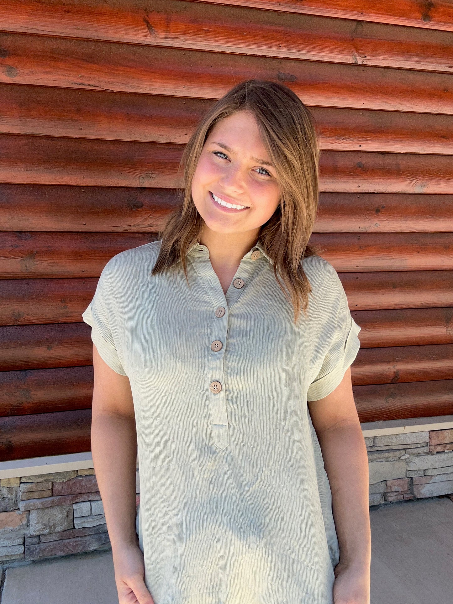 Collared Half Button SS Linen Blend Top