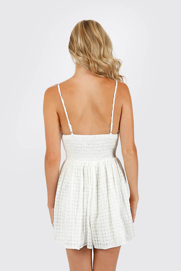 White Textured Gingham Romper