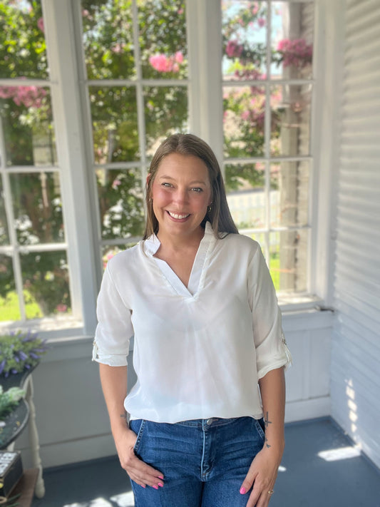 White Vneck Blouse