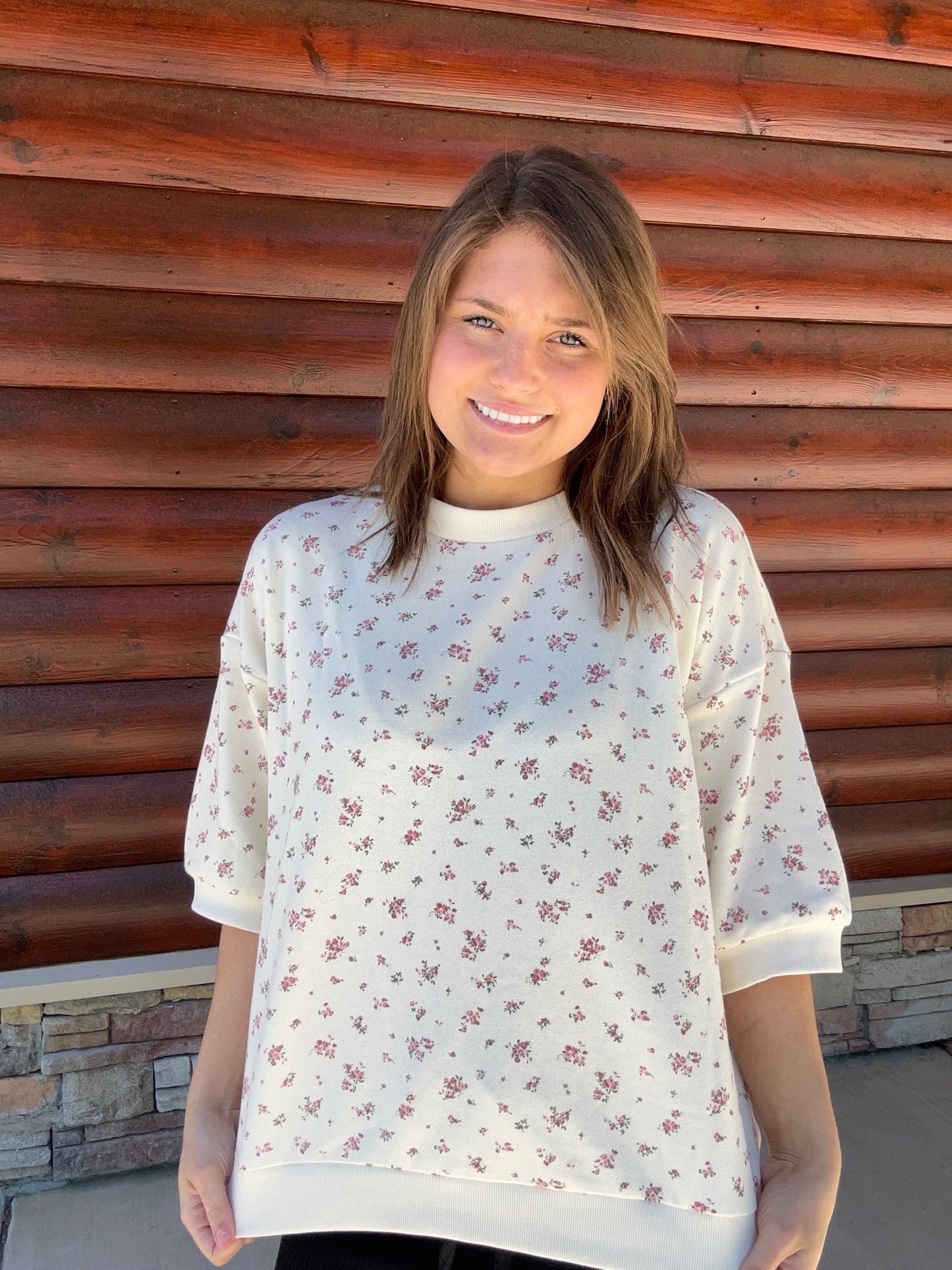 Floral SS Crew Neck Top