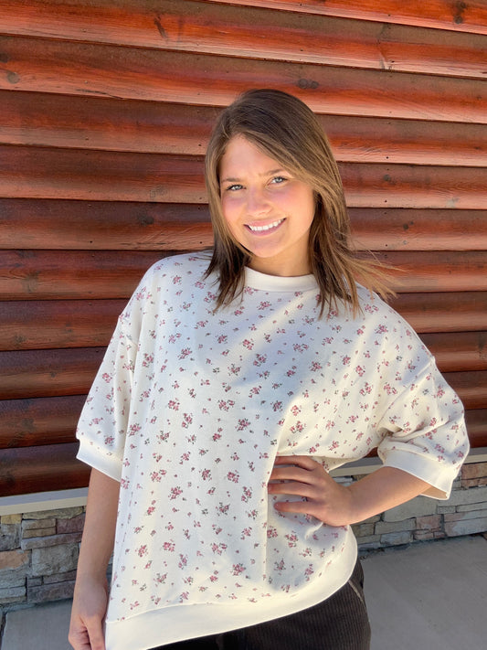 Floral SS Crew Neck Top