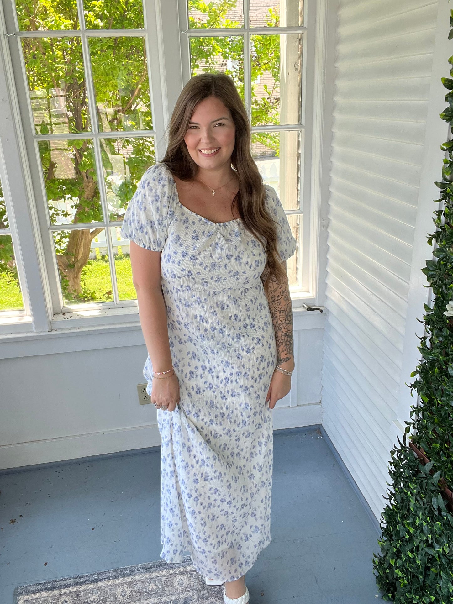 White/Blue Floral Dress