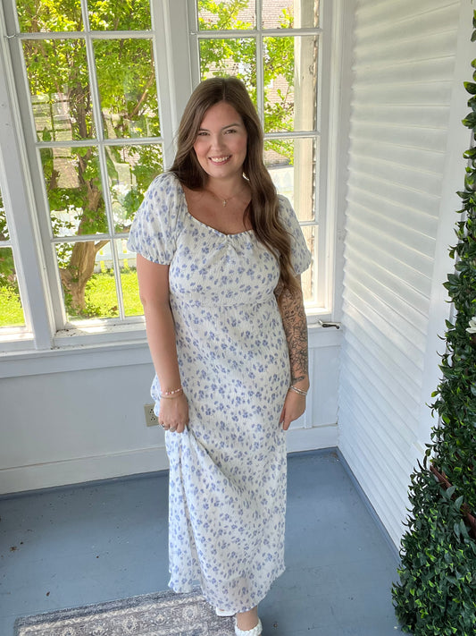 White/Blue Floral Dress