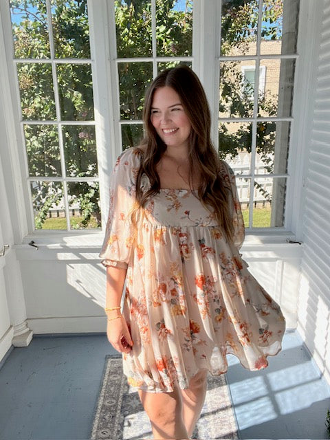 Beige Floral Dress
