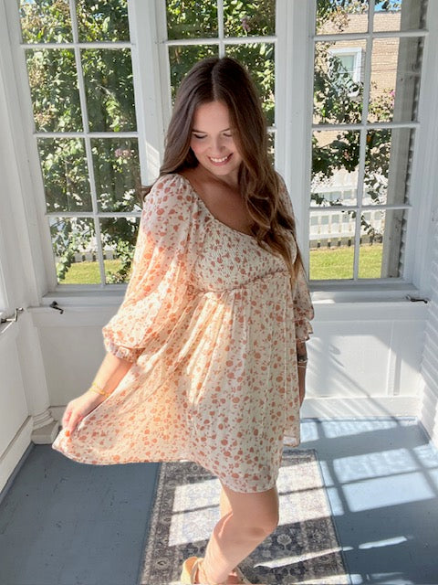 Apricot Floral Babydoll Dress