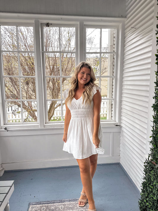 White Vneck Dress