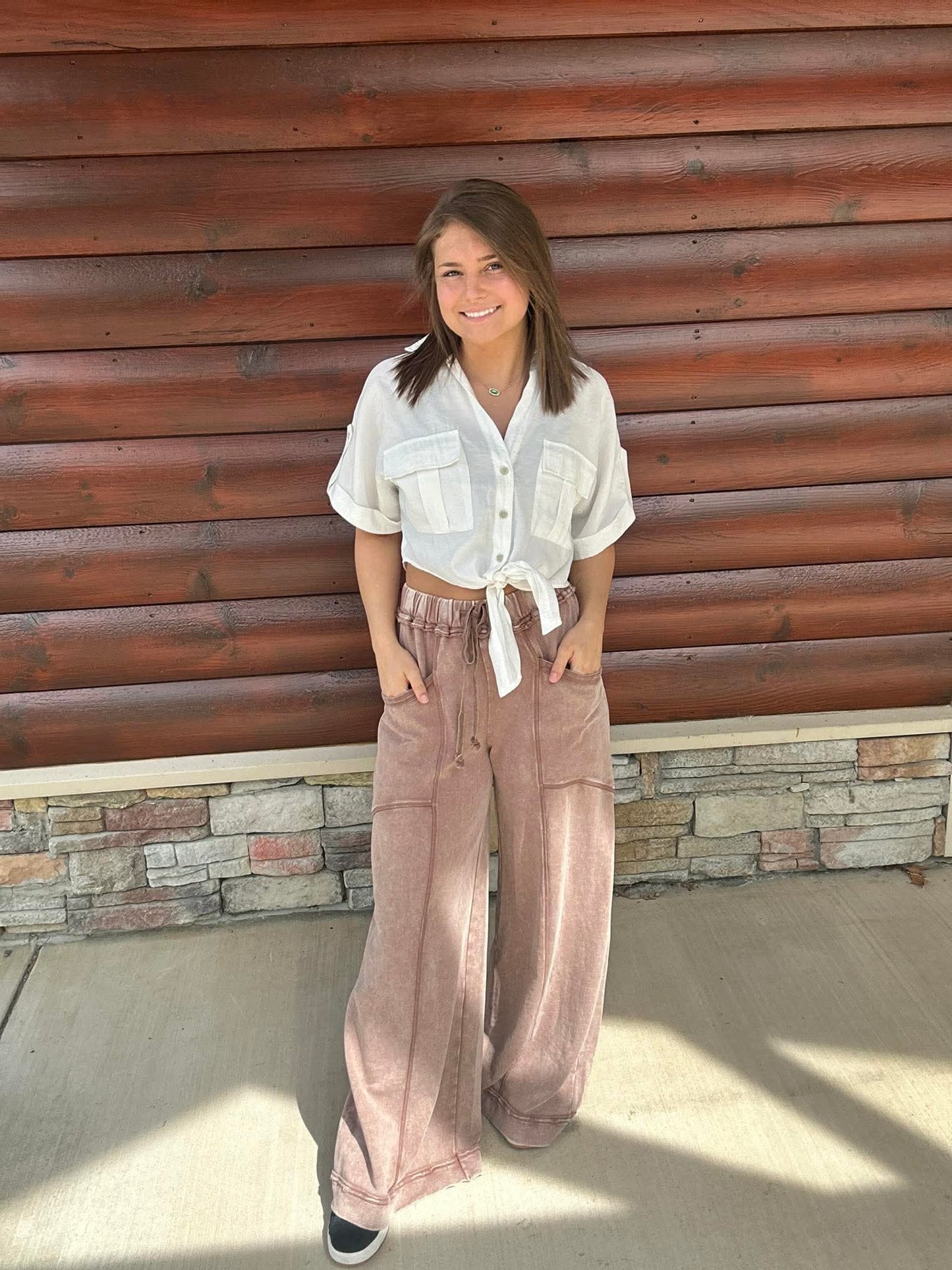 Wide Leg Stitch Seam Detail Pants