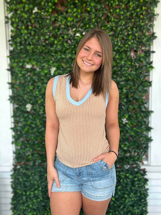 Contrast Ribbed Vneck Tank